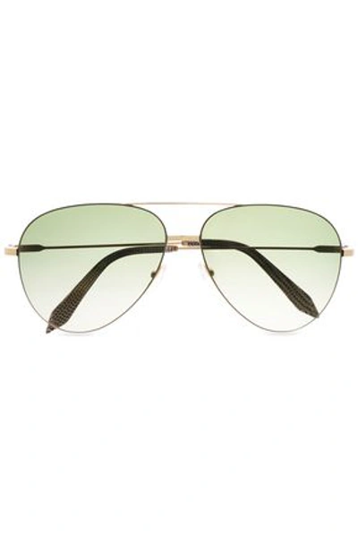 Shop Victoria Beckham Woman Classic Victoria Aviator-style Gold-tone Sunglasses Light Green
