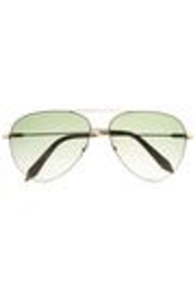 Shop Victoria Beckham Woman Classic Victoria Aviator-style Gold-tone Sunglasses Light Green