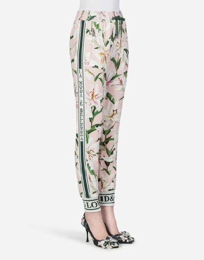 Shop Dolce & Gabbana Lily-print Cady Pants In Pink