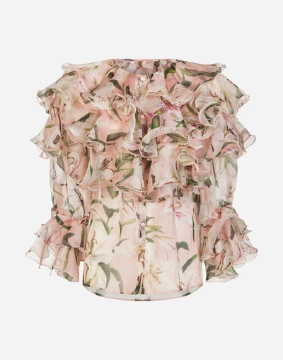 Shop Dolce & Gabbana Lily-print Organza Shirt In Pink