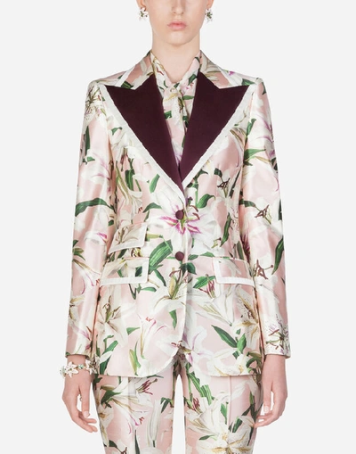 Shop Dolce & Gabbana Lily-print Shantung Blazer In Pink