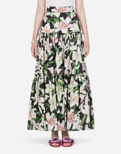 Shop Dolce & Gabbana Long Lily-print Poplin Skirt In Floral Print