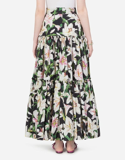 Shop Dolce & Gabbana Long Lily-print Poplin Skirt In Floral Print