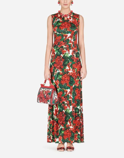 Shop Dolce & Gabbana Long Portofino-print Viscose Dress In Floral Print