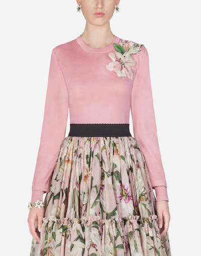 Shop Dolce & Gabbana Silk Sweater With Embroidery In Pink