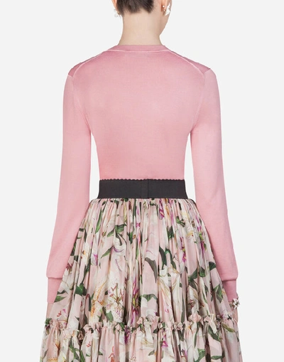 Shop Dolce & Gabbana Silk Sweater With Embroidery In Pink