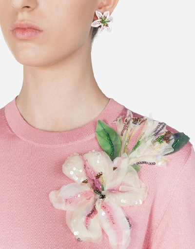 Shop Dolce & Gabbana Silk Sweater With Embroidery In Pink