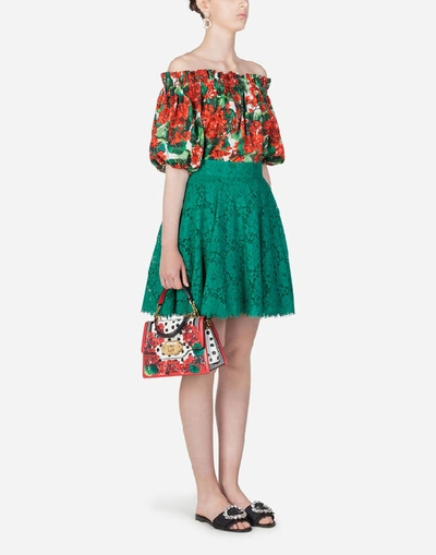 Shop Dolce & Gabbana Short Cordonetto Lace Skirt In Green