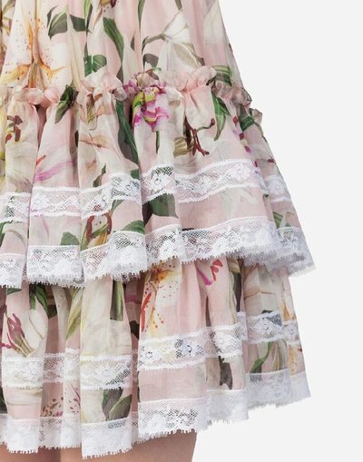 Shop Dolce & Gabbana Short Lily-print Chiffon Skirt In Pink