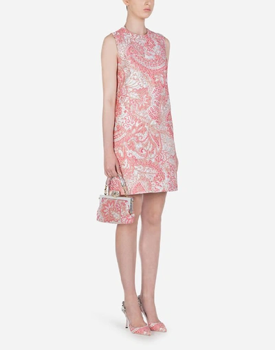 Shop Dolce & Gabbana Sleeveless Short Lamé Jacquard Dress In Pink