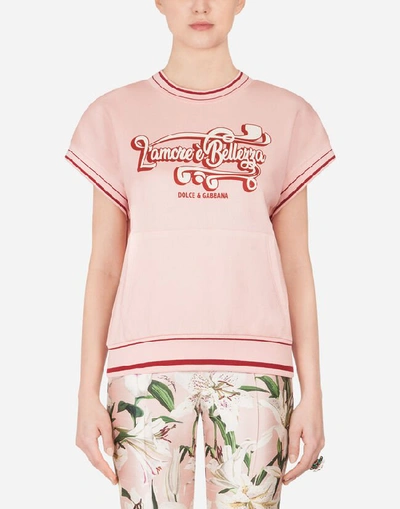 Shop Dolce & Gabbana Short-sleeved Jersey Sweatshirt With Print In Pink