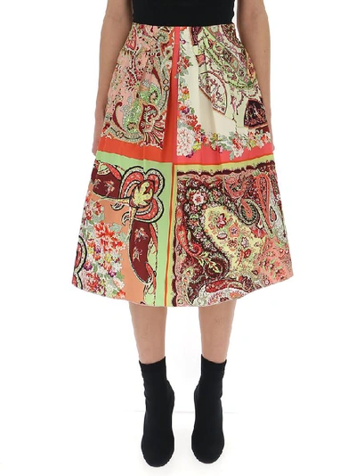 Shop Etro Contrasting Panelled Paisley Skirt In Multi
