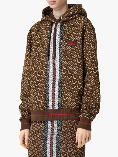 Shop Burberry Poulter Monogram Print Cotton Hoodie In Brown