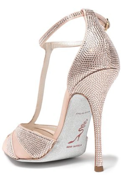 Shop René Caovilla Crystal-embellished Satin And Mesh Pumps In Blush