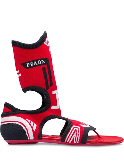 Shop Prada Knit Sock Sandals - Red