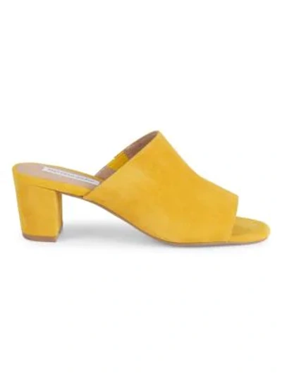 Shop Saks Fifth Avenue Mary Suede Block Heel Mule Sandals In Marigold