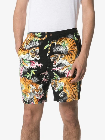 Shop Wacko Maria Hawaiian Flower Tiger Print Shorts In Black