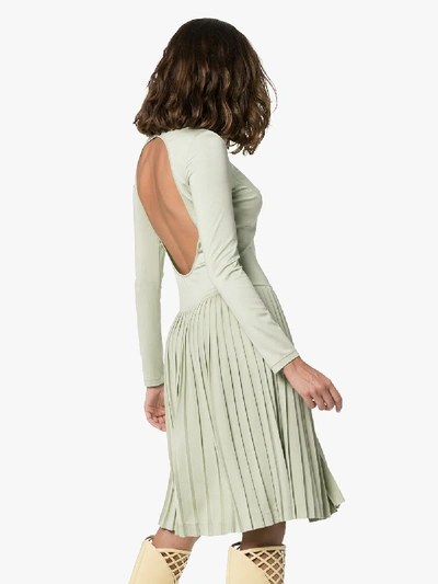 Shop Burberry Chain Detail Pleated Stretch Silk And Crepe Dress In Green