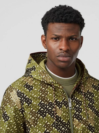 Shop Burberry Monogram Print Nylon Hooded Jacket In Khaki Green