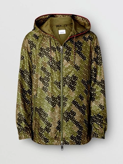 Shop Burberry Monogram Print Nylon Hooded Jacket In Khaki Green