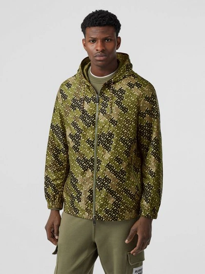 Shop Burberry Monogram Print Nylon Hooded Jacket In Khaki Green