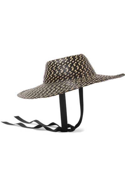 Shop Gigi Burris Aloha Cotton-trimmed Straw Hat In Black