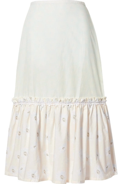 Shop Solid & Striped Peasant Tiered Floral-print Cotton-poplin Skirt In White