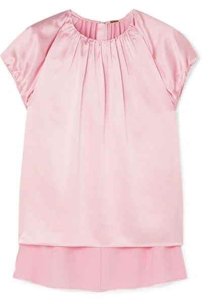 Shop Adam Lippes Gathered Silk-charmeuse Top In Pink