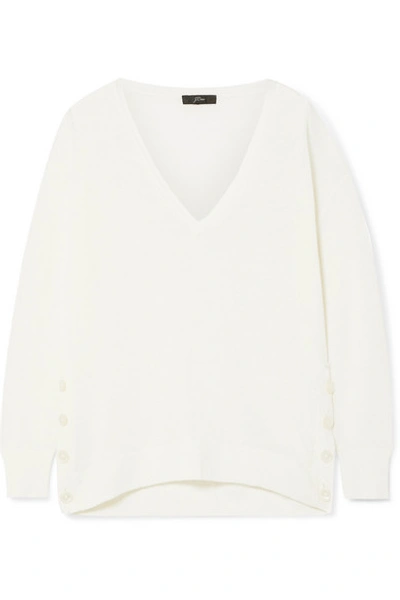 Shop Jcrew Button-embellished Linen-blend Sweater In Ivory