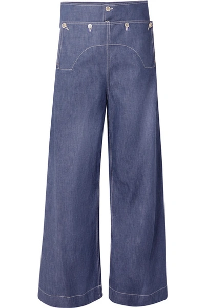 Shop Marni Button-embellished High-rise Wide-leg Jeans In Blue
