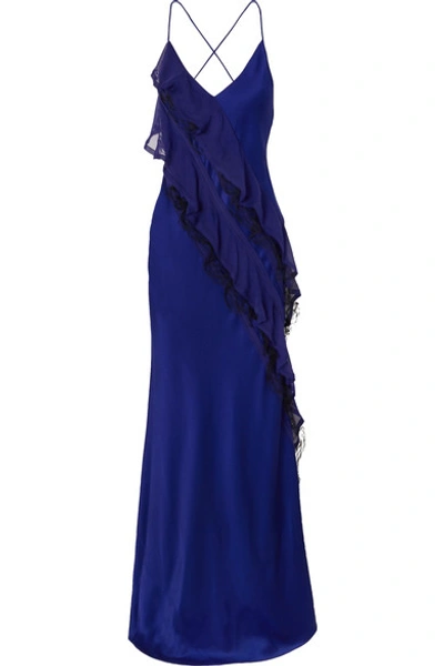 Shop Jason Wu Collection Ruffled Tulle-trimmed Silk-crepon And Hammered-satin Gown In Violet