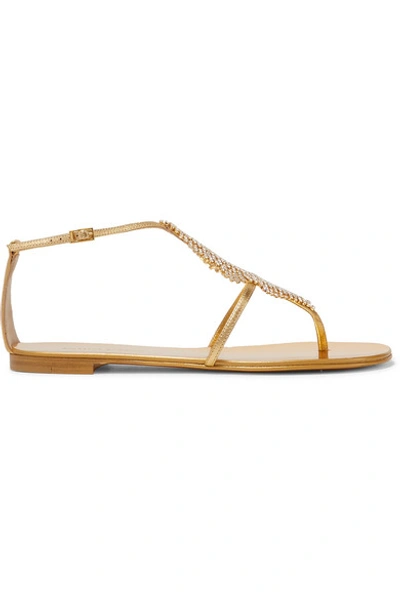 Shop Giuseppe Zanotti Josie Embellished Mirrored-leather Sandals In Gold