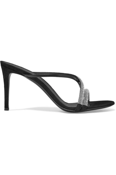 Shop Giuseppe Zanotti Croisette Crystal-embellished Leather And Suede Sandals In Black