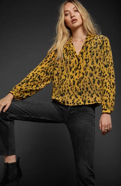 Shop Anine Bing Lilah Print Silk Blouse In Golden Leopard