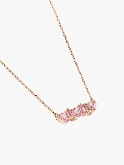Suzanne Kalan 18k Rose Gold Diamond And Sapphire Bar Necklace In Pink