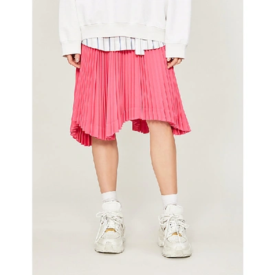 Shop We11 Done Asymmetric-hem Pleated Skirt In Pink