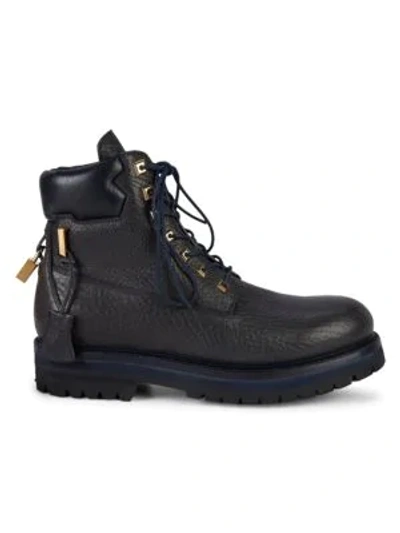 Shop Buscemi Textured Leather Platform Workwear Boots In Blue