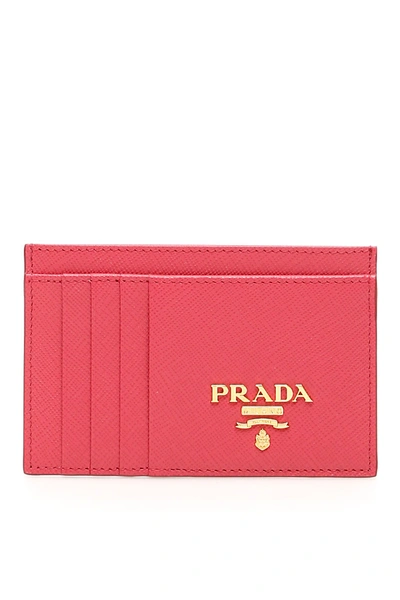 Shop Prada Saffiano Cardholder In Peonia (fuchsia)