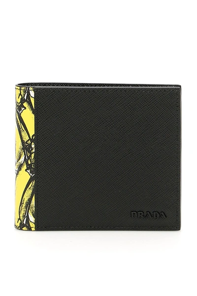 Shop Prada Saffiano Wallet With Banana Print In Nero Yellow (black)