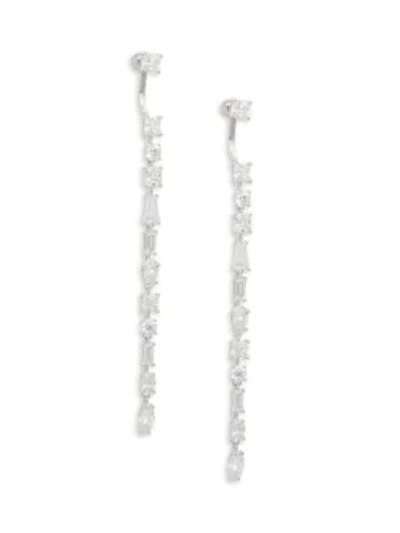 Shop Adriana Orsini Crystal Linear Drop Earrings In Silvertone