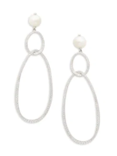 Shop Adriana Orsini Silvertone, 7mm Round Pearl & Crystal Drop Earrings