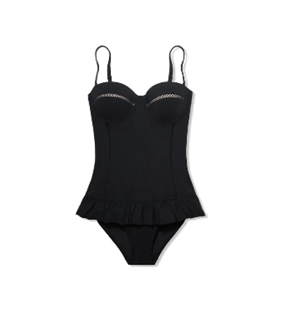 Shop Tory Burch Solid Flounce One-piece In Black