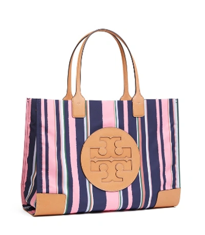 Shop Tory Burch Ella Printed Tote In Canyon Stripe Vertical / Perfect Navy