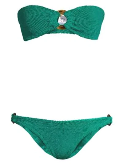Shop Hunza G Women's Gloria Ring Detail Bandeau 2-piece Bikini Set In Emerald