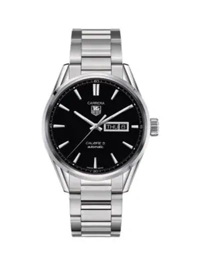 Shop Tag Heuer Women's Carrera 41mm Stainless Steel Automatic Day-date Bracelet Watch In Black