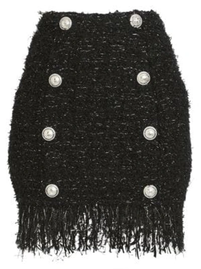 Shop Balmain Women's Tweed Button Mini Skirt In Noir Argent