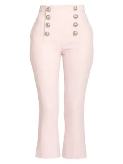 Shop Balmain Women's Cropped Flare Button Pants In Rose Pale