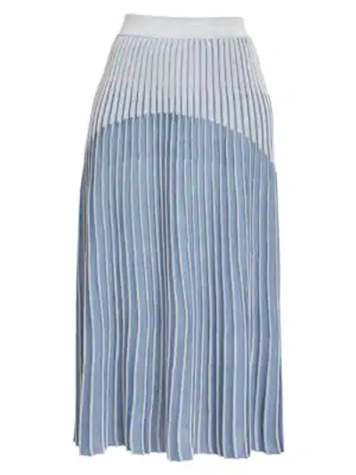 Shop Balmain Pleated Lurex Knit Midi Skirt In Blue Argent