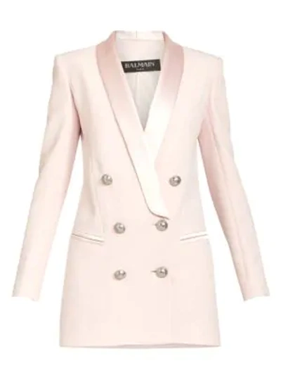 Shop Balmain Women's Satin Trimmed Button Jacket Dress In Rose Pale