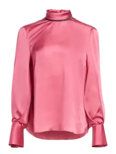 Shop Brunello Cucinelli Silk Long-sleeve Blouse In Pink Tourmaline